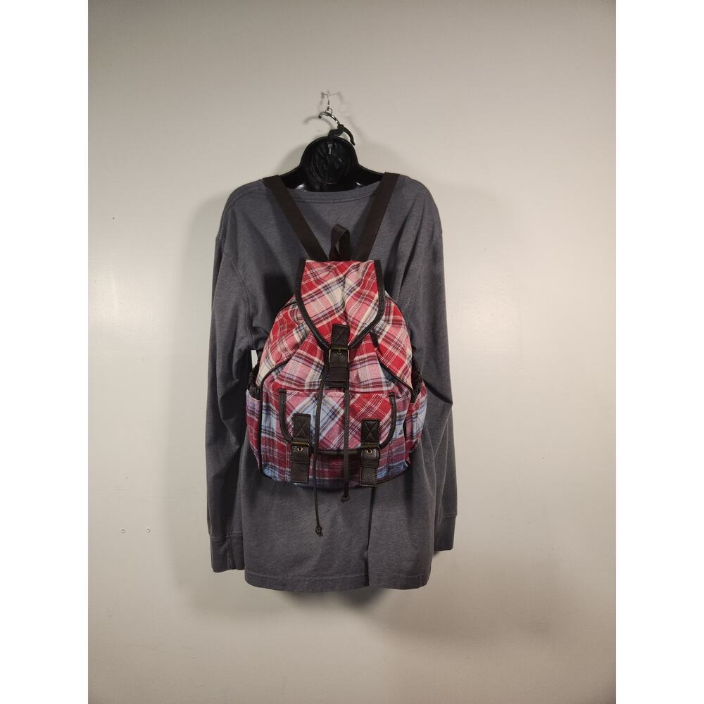 CLAIRE'S Plaid Flannel Backpack Red Faux Leather Fall School Cowgirl Farmgirl